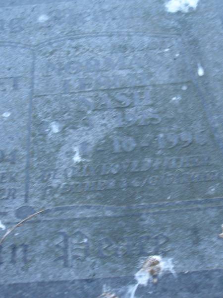 Joyce Margaret NASH,  | 29-1-1925 - 3-1-1994,  | mother grandmother;  | Norman Leslie NASH,  | husband father grandfather great-grandfather,  | 20-3-1925 - 1-10-1996;  | Mooloolah cemetery, City of Caloundra  |   | 