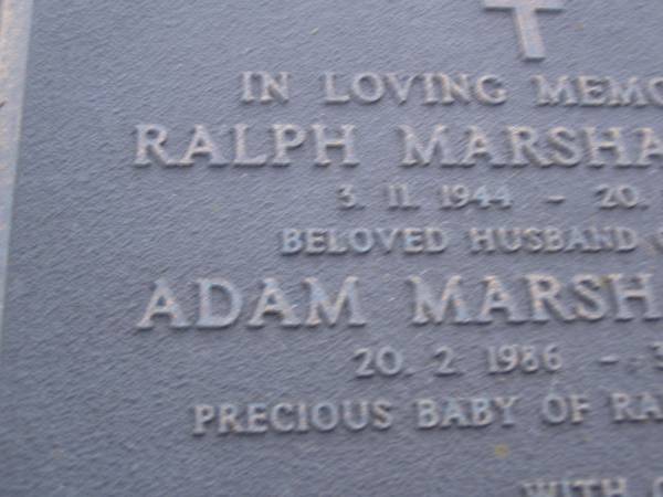 Ralph Marshall DYKE,  | 3-11-1944 - 20-11-1986,  | wife of Glenda;  | Adam Marshall DYKE,  | 20-2-1986 - 31-3-1986,  | baby of Ralph & Glenda;  | Mooloolah cemetery, City of Caloundra  |   | 