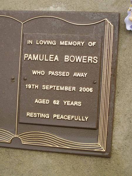 Pamulea BOWER,  | died 19 Sept 2006 aged 62 years;  | Mooloolah cemetery, City of Caloundra  | 