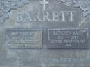 
James Edwin BARRETT,
1940 - 1980,
partner of Kath;
Kathleen Mavis BARRETT,
1921 - 1989,
partner of Jim;
Mooloolah cemetery, City of Caloundra

