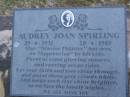 
Audrey Joan SPIRLING,
29-6-1931 - 28-4-1989;
Mooloolah cemetery, City of Caloundra 

