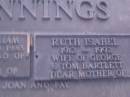 
George William JENNINGS,
17-4-1908 - 14-8-1983,
husband of Ruth,
father of Joan & Ray;
Ruth Isabel JENNINGS,
1912 - 1992,
wife of George,
mother of Joan & Fay;
Mooloolah cemetery, City of Caloundra

