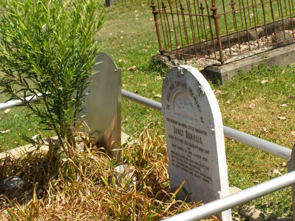 Janet DANIELLS,  | daughter,  | born 6 Aug 1913,  | died 6 June 1914;  | Dick DANIELLS,  | born 24-9-27,  | died 19-5-01,  | husband of Rita,  | father of Peter, Judith, Richard, Susan, Wesley,  | Frederick & Henry,  | grandfather great-grandfather;  | Moore-Linville general cemetery, Esk Shire  | 