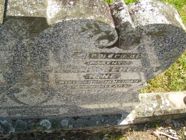 parents;  | Charles (Tom) HINE,  | died 13 Feb 1941 aged 56 years;  | Jessie Rebecca HINE,  | died 29 Jan 1949 aged 60 years;  | Moore-Linville general cemetery, Esk Shire  |   | 