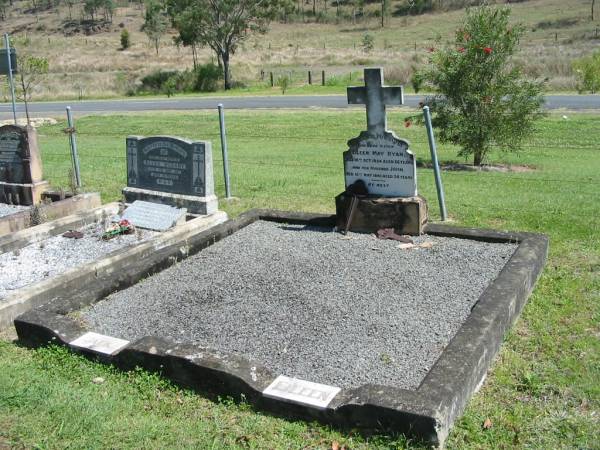 Eileen May RYAN,  | sister,  | died 18 Oct 1954 aged 66 years;  | John (Jack),  | husband,  | died 18 May 1946 aged 58 years;  | Moore-Linville general cemetery, Esk Shire  | 