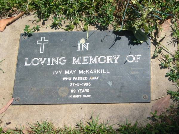 Ivy May McKASKILL,  | died 27 May 1995 aged 89 years;  | Moore-Linville general cemetery, Esk Shire  | 