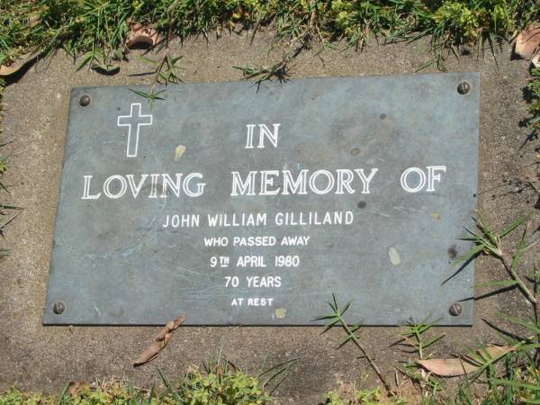 John William GILLILAND,  | died 9 April 1980 aged 70 years;  | Moore-Linville general cemetery, Esk Shire  | 