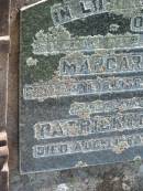 
Margaret LEO,
wife mother,
died 18 April 1956 aged 81 years;
Patrick (Tom) LEO,
father,
died 31 Aug 1962 aged 83? years;
Moore-Linville general cemetery, Esk Shire
