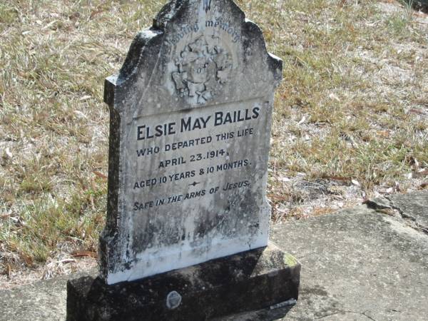 Elsie May BAILLS  | 23 Apr 1914  | aged 10 yrs and 10 months  |   | Mt Walker Historic/Public Cemetery, Boonah Shire, Queensland  |   | 