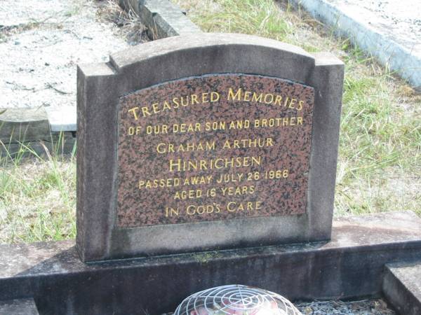 Graham Arthur HINRICHSEN  | 26 Jul 1966  | aged 16 yrs  |   | Mt Walker Historic/Public Cemetery, Boonah Shire, Queensland  |   | 