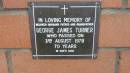 George James Turner
d: 3 Aug 1978, aged 70
Mount Cotton St Pauls Lutheran Columbarium wall