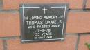 Thomas Daniels
d: 7 Nov 1978, aged 55
Mount Cotton St Pauls Lutheran Columbarium wall