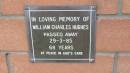 William Charles Hughes
d: 29 Mar 1985, aged 68
Mount Cotton St Pauls Lutheran Columbarium wall