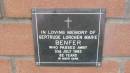 Gertrude Lorchen Marie Benfer
d: 31 Jul 1993 aged 82
Mount Cotton St Pauls Lutheran Columbarium wall