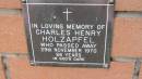 Charles Henry Holzapfel
d: 29 Nov 1970, aged 86
Mount Cotton St Pauls Lutheran Columbarium wall