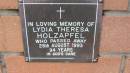 Lydia Theresa Holzapfel
d: 28 Aug 1993, aged 94
Mount Cotton St Pauls Lutheran Columbarium wall