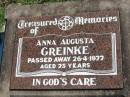 Anna Augusta GREINKE
26 Apr 1977, aged 75
Mount Beppo Apostolic Church Cemetery