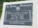 Mina Lena TESKE
9 Oct 1980, aged 78
Mount Beppo Apostolic Church Cemetery