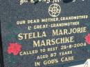 Stella Marjorie MARSCHKE
28 Aug 2004, aged 87
Mount Beppo Apostolic Church Cemetery