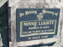 Minnie LUKRITZ
b: 2 May 1905, d: 16 Aug 1997
Mount Beppo Apostolic Church Cemetery