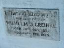 Wilhelm J GREINKE
b: 26 Oct 1872, d: 26 Feb 1925
Mount Beppo Apostolic Church Cemetery