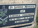 Louisa GREINKE
b: 15 Jun 1903, d: 16 May 1988
Mount Beppo Apostolic Church Cemetery