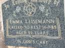 Emma LEISEMANN
16 Jul 1985, aged 99
Mount Beppo Apostolic Church Cemetery