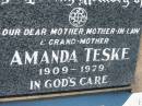 Amanda TESKE
b: 1909, d: 1979
Mount Beppo Apostolic Church Cemetery