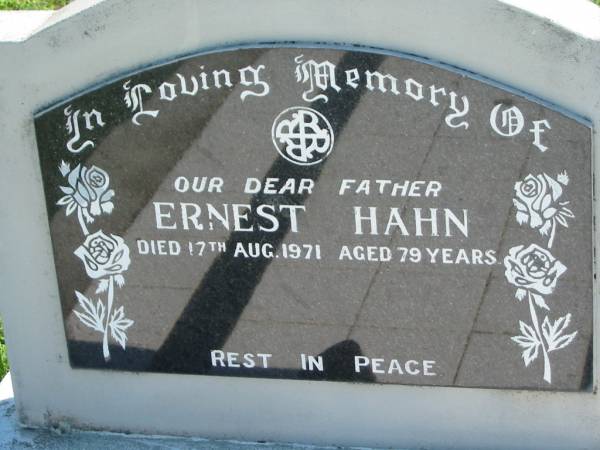 Ernest HAHN  | 17 Aug 1971, aged 79  | Mount Beppo Apostolic Church Cemetery  | 