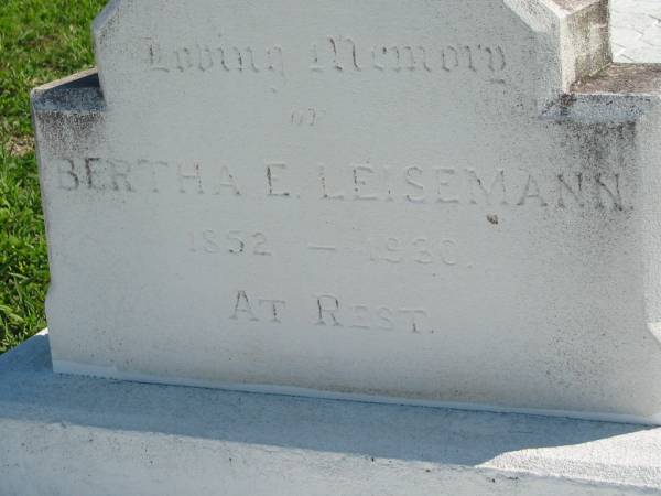 Bertha E LEISEMANN  | 1852 - 1930  | Mount Beppo Apostolic Church Cemetery  | 