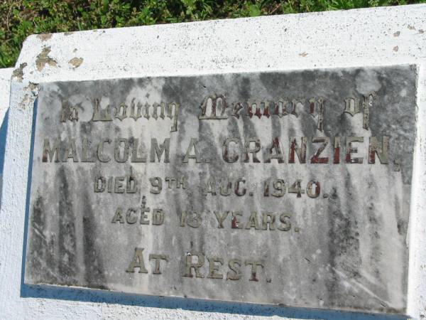 Malcolm A GRANZIEN  | 9 Aug 1940, aged 13  | Mount Beppo Apostolic Church Cemetery  | 