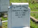 Charlotte H.J. WOLFF,
died 8-11-1929 aged 81 years;
Mt Beppo General Cemetery, Esk Shire