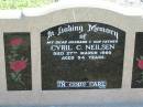 Cyril C. NEILSEN, husband father,
died 27 March 1966 aged 54 years;
Mt Beppo General Cemetery, Esk Shire
