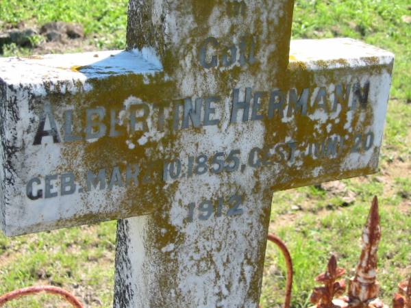 Albertine HERMANN,  | born 10 Mar 1855 died 20 June 1912;  | Mt Beppo General Cemetery, Esk Shire  | 
