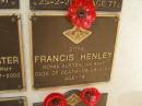 Francis HENLEY, d: 9-8-2003, aged 78
War Memorial, Elsie Laver Park, Mudgeeraba