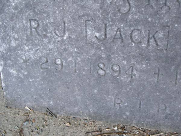 R.J. [Jack] HARDY,  | 29-1-1894 - 11-10-1963;  | Mudgeeraba cemetery, City of Gold Coast  | 