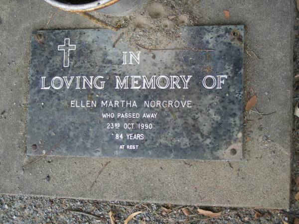 Ellen Martha NORGROVE,  | died 23 Oct 1990 aged 84 years;  | Mudgeeraba cemetery, City of Gold Coast  | 