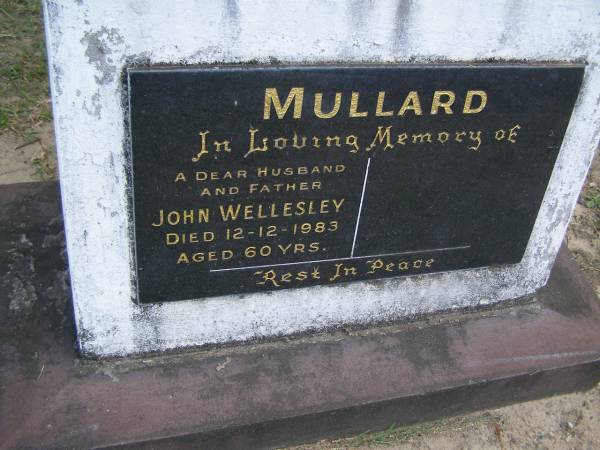 John WELLESLEY,  | husband father,  | died 12-12-1983 aged 60 years;  | Mudgeeraba cemetery, City of Gold Coast  | 