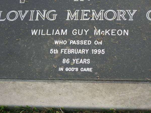 William Guy MCKEON,  | died 5 Feb 1995 aged 86 years;  | Mudgeeraba cemetery, City of Gold Coast  | 