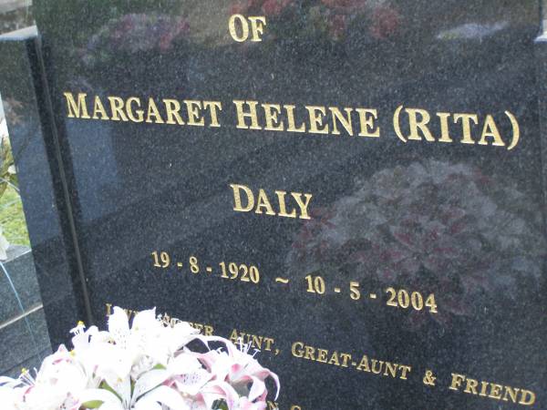 Margaret Helene (Rita) DALY,  | 19-8-1920 - 10-5-2003,  | sister aunt great-aunt;  | Mudgeeraba cemetery, City of Gold Coast  | 