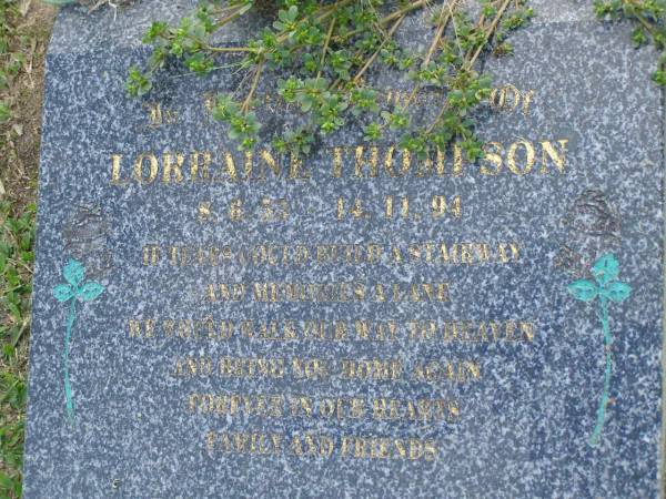 Lorraine THOMPSON,  | 8-6-53 - 14-11-94;  | Mudgeeraba cemetery, City of Gold Coast  | 