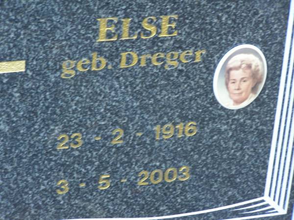 Michael Paul WELTER,  | 6-6-1913 - 27-11-1998;  | Else WELTER (nee DREGER),  | 23-2-1916 - 3-5-2003;  | Mudgeeraba cemetery, City of Gold Coast  | 