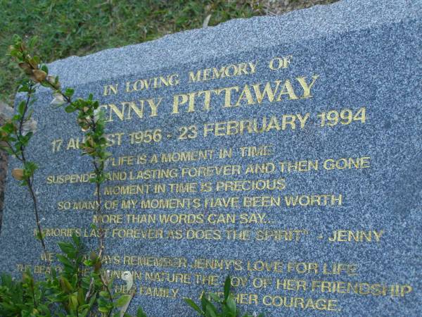 Jenny PITTAWAY,  | 17 Aug 1956 - 23 Feb 1994;  | Mudgeeraba cemetery, City of Gold Coast  | 