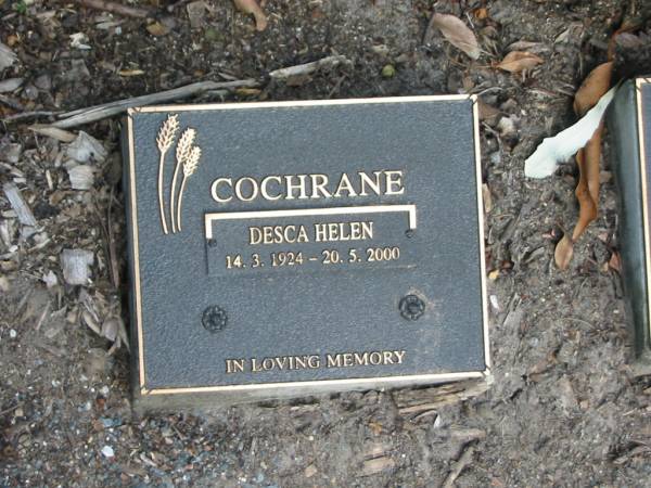 Desca Helen COCHRANE,  | 14-3-1924 - 20-5-2000;  | Mudgeeraba cemetery, City of Gold Coast  | 