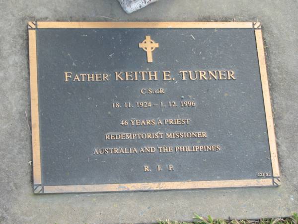Father Keith E. TURNER,  | 18-11-1924 - 1-12-1996;  | Mudgeeraba cemetery, City of Gold Coast  | 