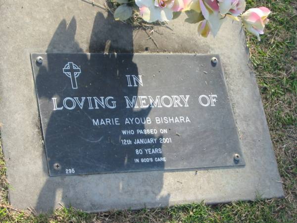 Marie Ayoub BISHARA,  | died 12 Jan 2001 aged 80 years;  | Mudgeeraba cemetery, City of Gold Coast  | 