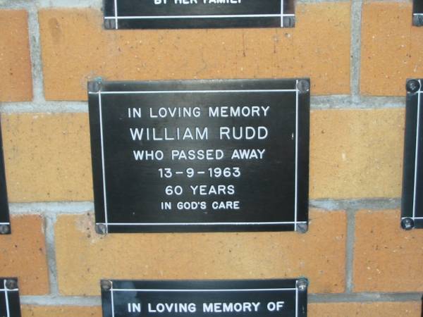 William RUDD,  | died 13-9-1963 aged 60 years;  | Mudgeeraba cemetery, City of Gold Coast  | 
