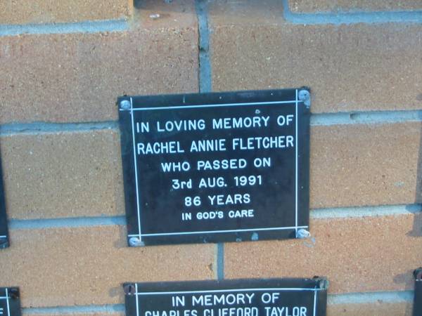 Rachel Annie FLETCHER,  | died 3 Aug 1991 aged 86 years;  | Mudgeeraba cemetery, City of Gold Coast  | 