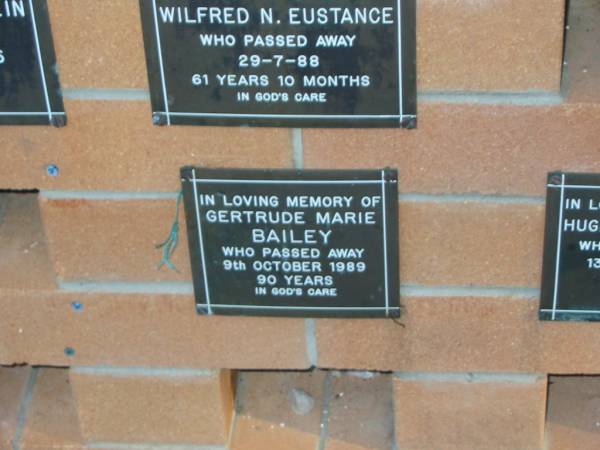 Gertrude Marie BAILEY,  | died 9 Oct 1989 aged 90 years;  | Mudgeeraba cemetery, City of Gold Coast  | 