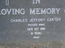 
Charles Jeffory CARTER,
died 28 Oct 1986 aged 81 years;
Mudgeeraba cemetery, City of Gold Coast

